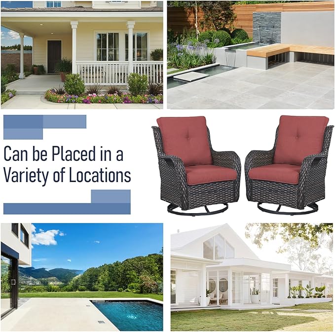 Outdoor Furniture Set：8 Pieces Patio Furniture Set with Outdoor Swivel Rocker Patio Chairs, Brown/Red