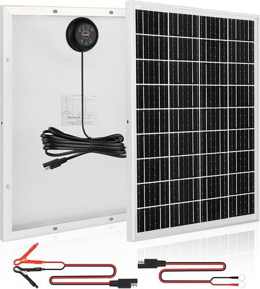 25W 18V Solar Panel with Rear-Mounted PWM Charge Controller 23% High Efficiency 12BB N-Type Monocrystalline Solar Cells for Camera Farm Rooftop Door Opener Lawn Street Light Pump Camp IP65 Waterproof