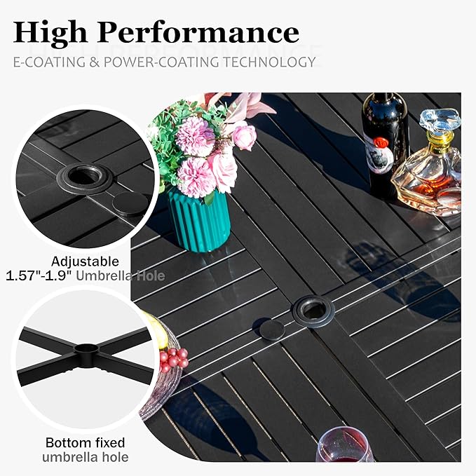 HERA'S HOUSE Patio Table and Chairs Set, 7 Piece Outdoor Dining Set, 6 x Dining Chairs with 54" Round Metal Table for Backyard Garden Lawn Restaurant