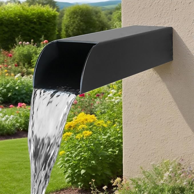 4x3 Inch Stainless Steel 316 Waterfall Spout for Pools Ponds Water Walls - Outdoor Fountain Spillway with Straight Flow Design & Built-in Lip (Black)