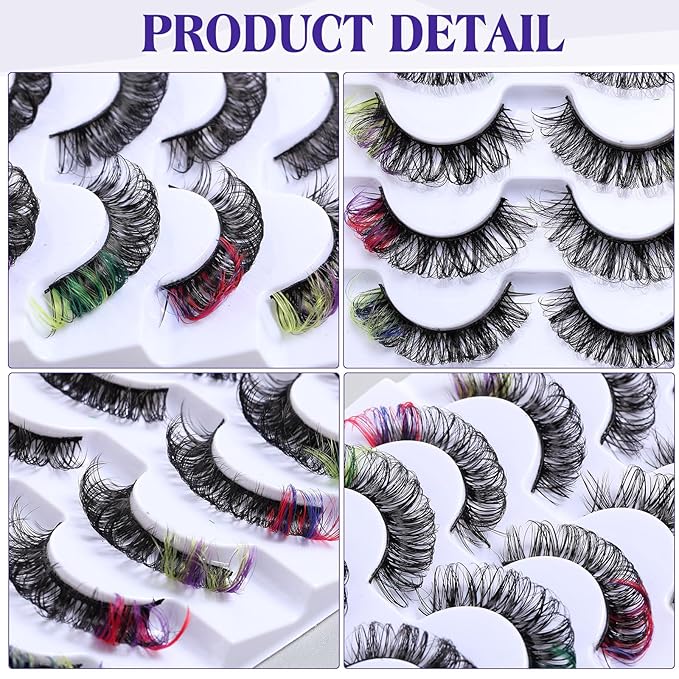 Geelin 7 Pcs Porch Goose Outfit Eyelash for 23/17'' Plastic Lawn Goose Statue Mink Fake Lashes with Color End 3D Salon Eyelashes Reusable for Lawn Patio Art Decoration