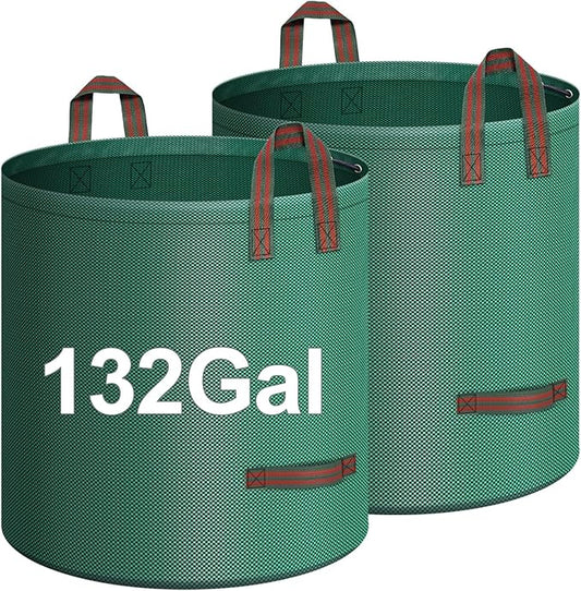 2-Pack 132 Gallons Leaf Bags, Reusable Yard Waste Bags, Heavy Duty Lawn Bags with 4 Handles for Garden Leaves and Waste Collection, Lightweight Portable Yard Trash Bag