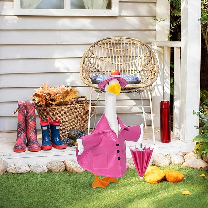 Raincoat Goose Outfit Porch Goose Clothes for 23" Lawn Outdoor Garden Yard Patio Statue Summer Decor (Pink)