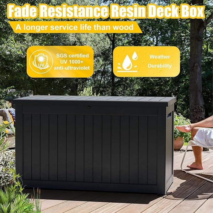 231 Gallon Waterproof Outdoor Storage Box,Large Resin Deck Box,Lockable Outside Storage Box Container for Patio Furniure,Garden,Pool Tools (231 Gallon,Black)