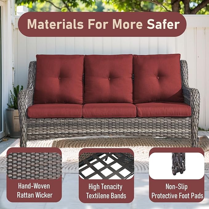 Wicker Outdoor Conversation Se with 50,000 BTU Gas Propane Fire Pit Tablet-6 Pieces Outdoor Wicker High Back Couch Patio Furniture for Deck Poolside Backyard