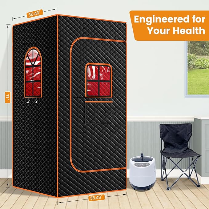 DoCred Infrared Sauna Box,Portable Sauna for Home, Upgraded Personal Steam Saunas with 3L Steamer, Folding Chair, Extra Large Size Foldable Home Sauna, Full Body Sauna Tent for Relaxation Spa