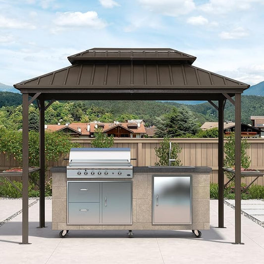 PURPLE LEAF 6.5' X 10' Hardtop Grill Gazebo for Patio Permanent Metal Roof with 2 Side Shelves Deck Yard Tent Aluminum Garden Outside Sun Shade Outdoor BBQ Canopy