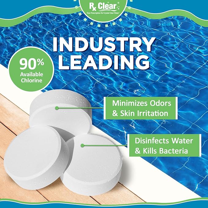 Rx Clear 3" Inch Chlorine Tabs | 15 Pounds | Individual Stabilized Chlorinating Tablets for Sanitizing Swimming Pools | Long Lasting, Slow Dissolving, and UV Protected