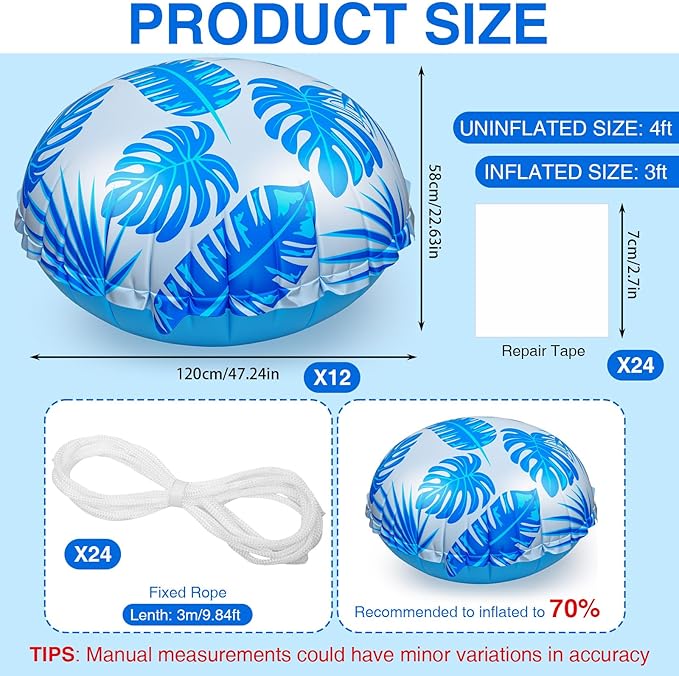 12pcs 4ft Pool Pillows for Above Ground Pools, Cover Balloon Winterizing Inflatable Air Pillow Float with Ropes PVC Ice Equalizer Closing Winter Swimming Ball Accessories