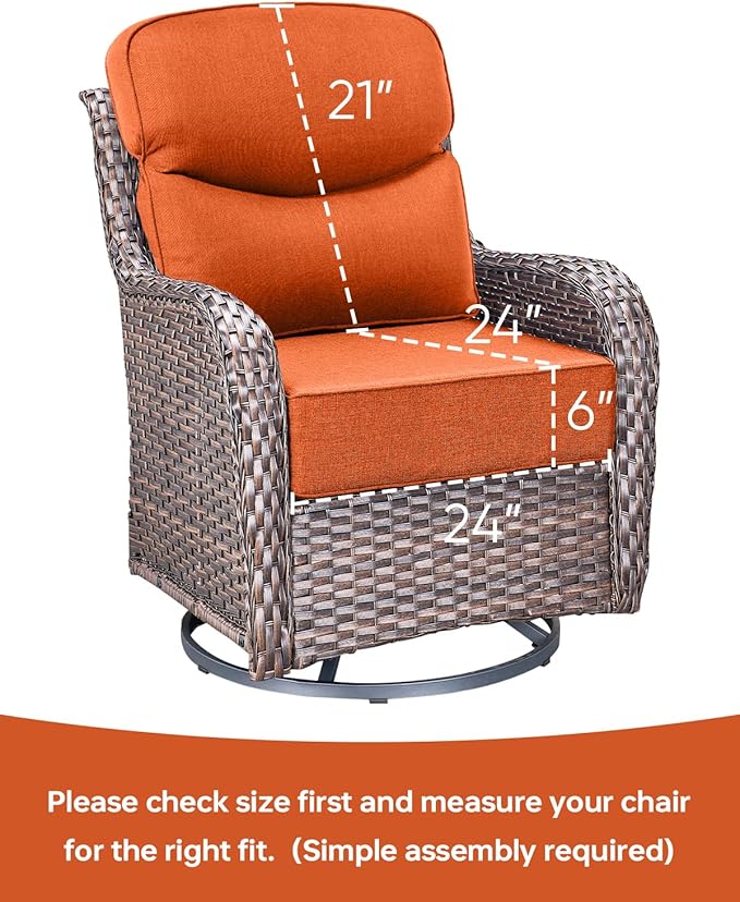 Luxury 24x24x6 Inch Smile Outdoor Seat Cushions Set of 2 - Superior Comfortable Water-Repellent Patio Chair Cushion for Porch Set Rattan Dining Swivel Chairs Loveseat Sectional Sofa - Orange