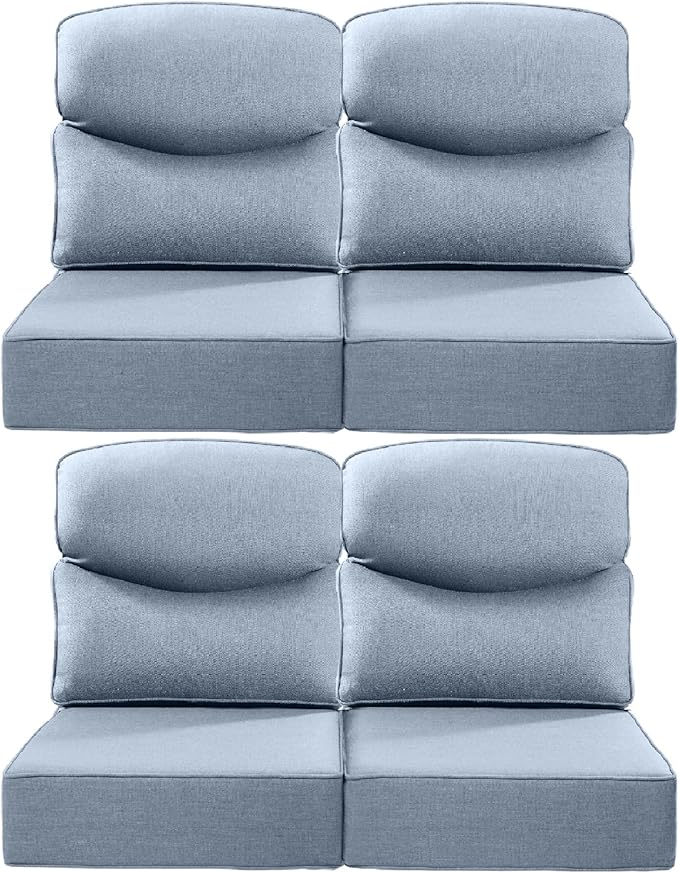 Luxury 22x24/22x25 6-Inch Smile Patio Dining Chair Cushions Set of 4 - Heavy Duty Water Slashproof Outdoor Seat Cushion for Outside Furniture Swivel Chairs Loveseat L-Shape Sofa - Baby Blue