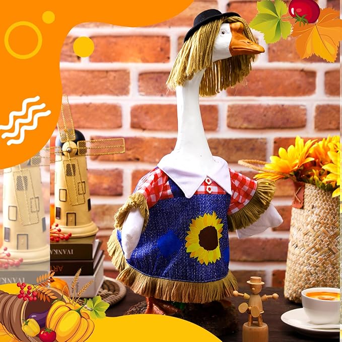 3 Set Fall Goose Outfit 23 Inch Fall Pilgrim Cement Goose Outfit Thanksgiving Scarecrow Porch Decor Clothes Costume for Autumn Garden Yard Statue Decor