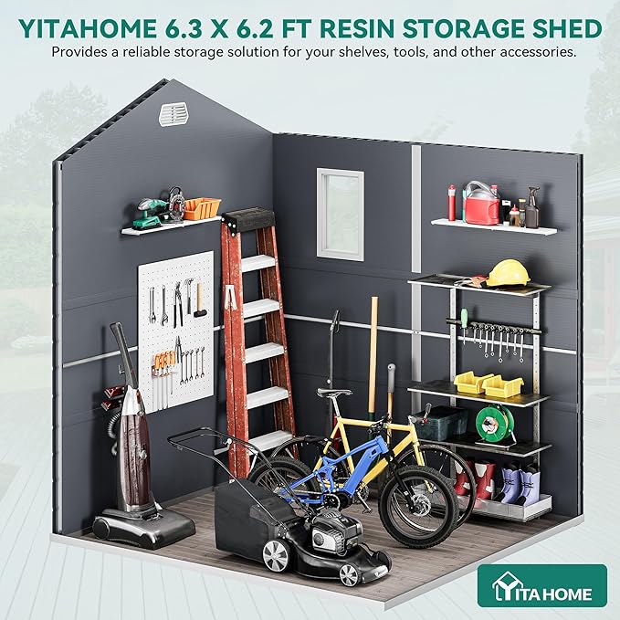 YITAHOME 6x6FT Outdoor Storage Shed w/o Floor, All-Weather Plastic Shed with Lockable Doors, Window & Vents, Plastic Tool Shed for Backyard, Patio, Poolside, Lawn, Gray