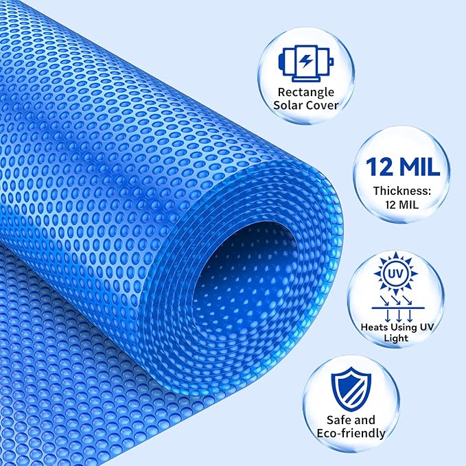 BigXwell Solar Pool Cover, 12Mil 18x36 Foot Rectangle for Above-Ground and In-Ground Pools, 1200Series (18x36 FT)