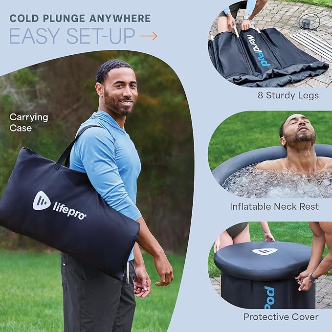 Lifepro NordPod Recovery Ice Tub – Portable Cold Plunge Tub for Athletes, Ice Bath for Recovery & Therapy – Outdoor/Indoor Use, All-Weather Lid, XL Size – Holds Up to 102 Gallons