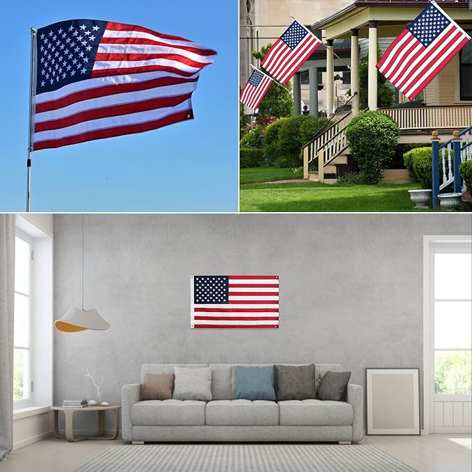American Flag 2x3 Ft, Four Brass Grommets Multipurpose US Flag, Embroidered Stars, Sewn Stripes, Outdoor Heavy Duty Durable USA Flags, Hanging Indoor/Bedroom/Room/Wall American Flag