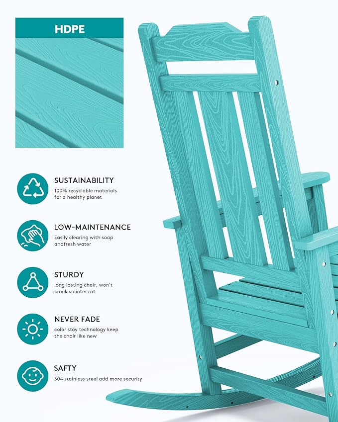 SERWALL HDPE Rocking Chairs Set of 2, Outdoor Rocking Chair for All Weather Use, Patio Rocking Chair for Adults, Aruba
