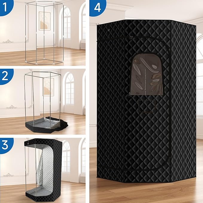 Portable Steam Sauna, Steam Sauna Tent Full Body Personal Sauna Room with 3L 1500W Steam Generator, Remote Control, Remote Control, 9 Levels Heat, 90 Mins Timer,Foldable Chair,Black