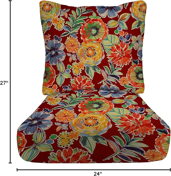 RSH DECOR: Deep Seating Cushion with Pillow Back | 24” x 27” Seat | All-Weather Spun Fabric | Water and Fade-Resistant | Outdoor Chair Cushion Set for Patio Furniture | Colsen Berry