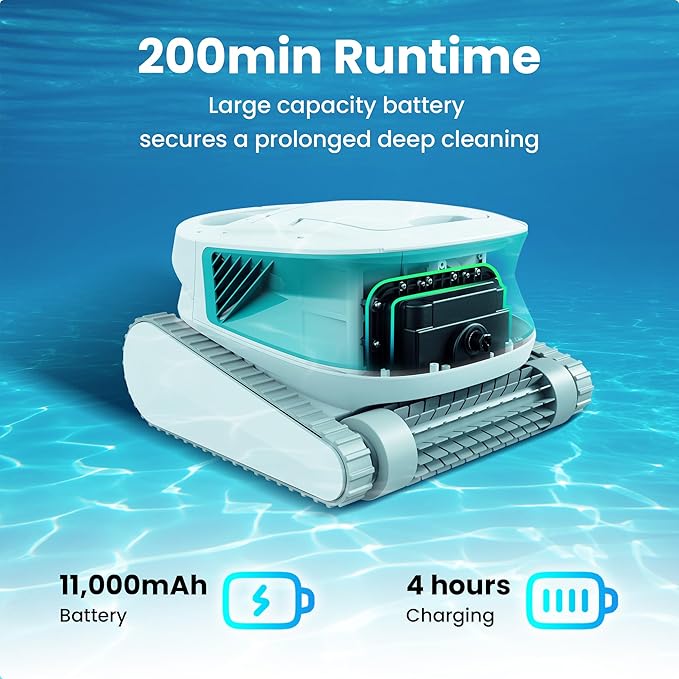 2025 Updated Hydro 3 Robotic Pool Cleaner for Inground/Above Ground Pools, 150W Cordless Pool Vacuum, Max 200min Runtime, 4.1L Filter Basket, Auto Waterline/Wall Cleaning, Max 1076 sq.ft Coverage