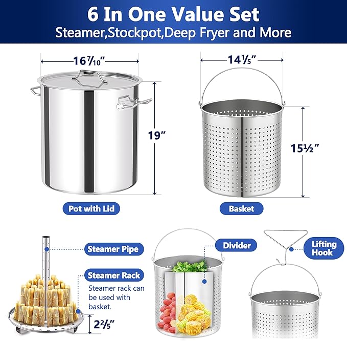 ARC 64QT Stainless Steel Seafood Boiling Kit, 200,000BTU Propane Burner and 36" Mixing Paddle, Crawfish Boil Pot for Outdoors Cooking and Steaming, Large Turkey Fryer Pot, Lobster Shrimp Pot