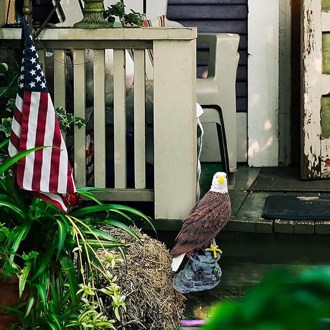 Garden Decor Sculptures Statues Outdoor, Stunning Bald Eagle Stand on Stone Christmas Animal Figurine Decorations for Lawn Yard, Home Patio Decor Gardening Gifts for Porch