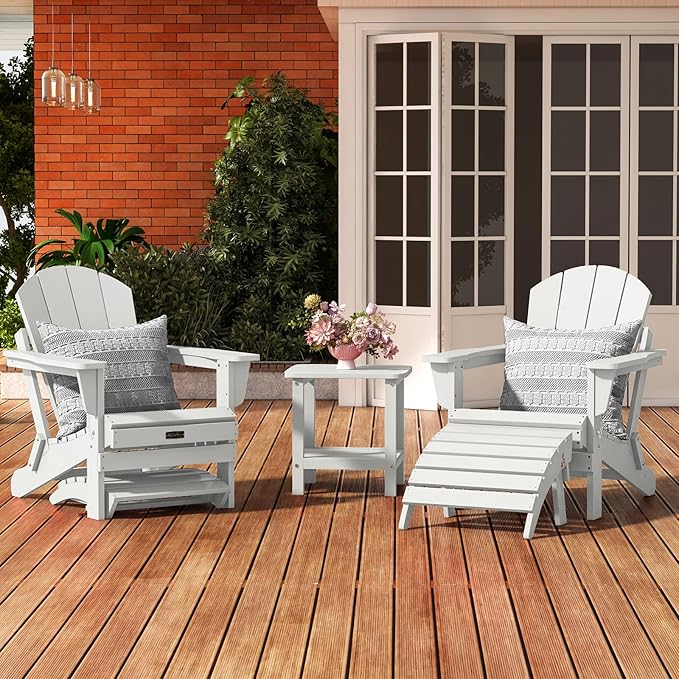 SERWALL Folding Adirondack Ottoman, White