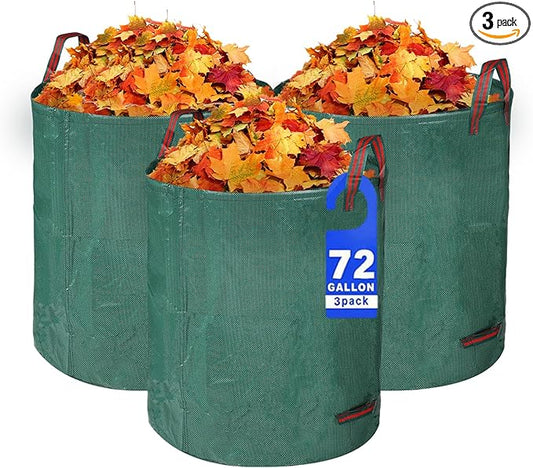 3 Pack Yard Waste Bags 72 Gallon Lawn and Leaf Bags, Reusable Heavy Duty Garden Bags for Collecting Leaves, Waste Container for Clean Up Outdoor Debris Leaves Grass Clippings