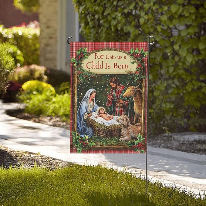 Christmas Birth Garden Flag Vertical Double Sided Outdoor Yard Flags 12.5x18 Inch Burlap Banners Vertical Double Sided for Outdoor Decor Lawn