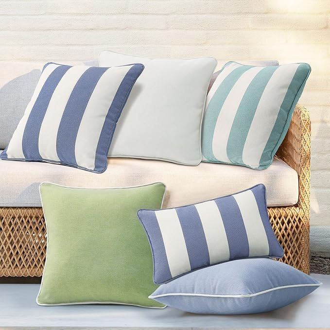 Decorative Outdoor Water Repellent Throw Pillows with Inserts, Set of 4, 20" x20" Pillows for Patio, Backyard, Bed, Couch, and Patio Furniture, Linen