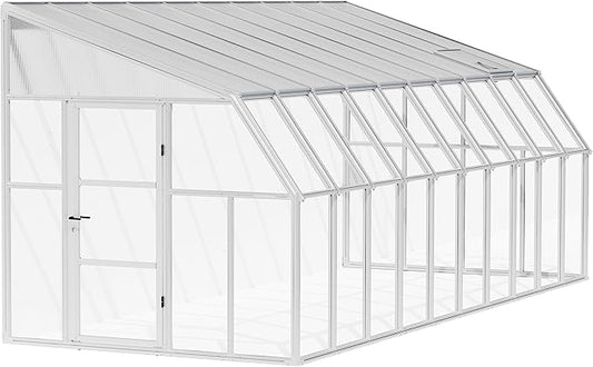 Palram Canopia Rion Sun Room 8 Ft. x 20 Ft. Solarium, Lean-to Greenhouse DIY Kit, Attach to House, Large Twin Wall Polycarbonate, 100% UV Protection for Porch, Patio Outdoors with Window Vent (White)
