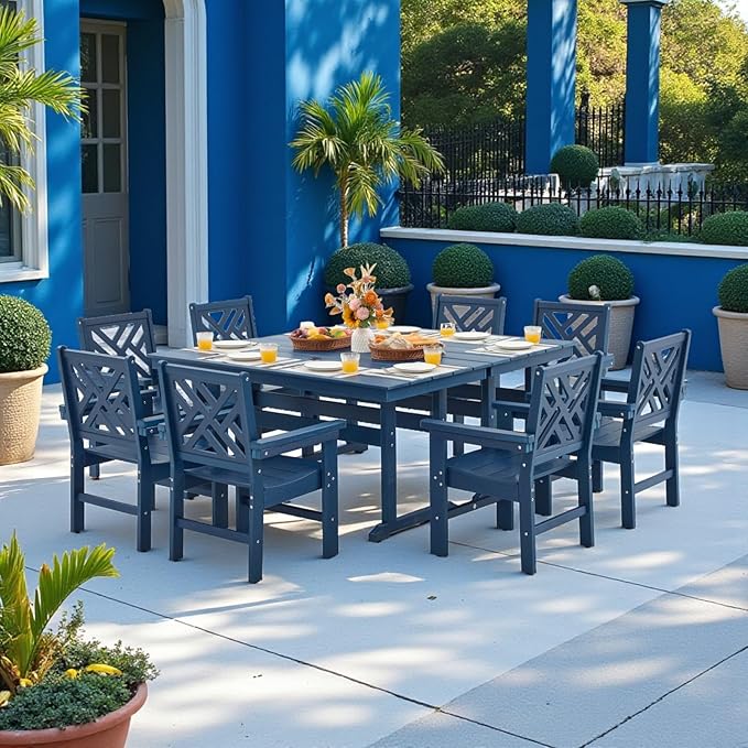 10 Piece HDPE Outdoor Dining Set for 8, Patio HDPE Furniture Set with 2 Table and Umbrella Hole, Outdoor Table and Chairs for Garden, Poolside, Backyard, Deck