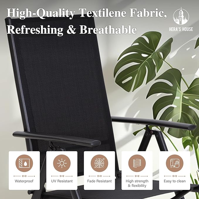 HERA'S HOUSE 7-Piece Outdoor Dining Set for 6, 60" Weather-Resistant Metal Patio Table with 6 Foldable Black Chairs, Perfect for Garden, Backyard, Porch & Lawn (Space-Saving Design)