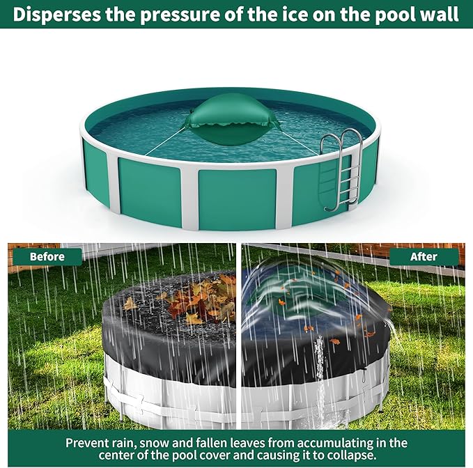 Above Ground Pool Pillow - 4x4 Ft Air Pillow for Winterizing, 0.5mm PVC Material, 2X 16.5Ft Green Rope