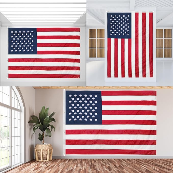 American Flag 8x12 Ft, Six Brass Grommets Multipurpose US Flag, Embroidered Stars, Sewn Stripes, Outdoor Heavy Duty Durable USA Flags, Hanging Indoor/Bedroom/Room/Wall American Flag