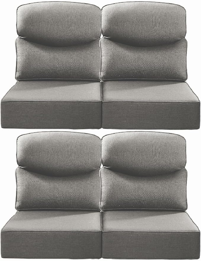 Luxury 22x24/22x25 6-Inch Smile Patio Dining Chair Cushions Set of 4 - Heavy Duty Water Slashproof Outdoor Seat Cushion for Outside Furniture Set Swivel Chairs Loveseat L-Shape Sofa - Grey