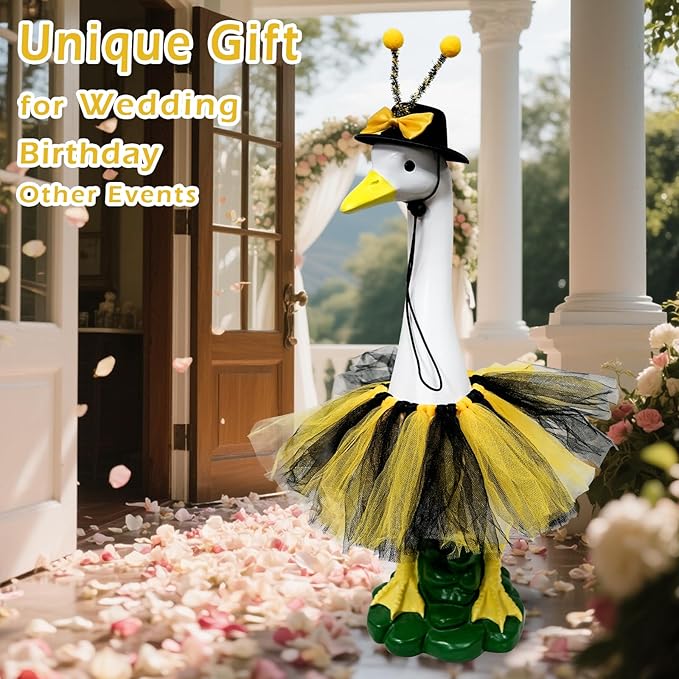 Porch Goose Outfits Garden Statue-Large Goose Statue with Bee Halloween Set Indoor/Outdoor Resin Sculpture, Goose Outfits+20" High Goose Figurine with Costume for Yard Decorations, Gifts for Mom