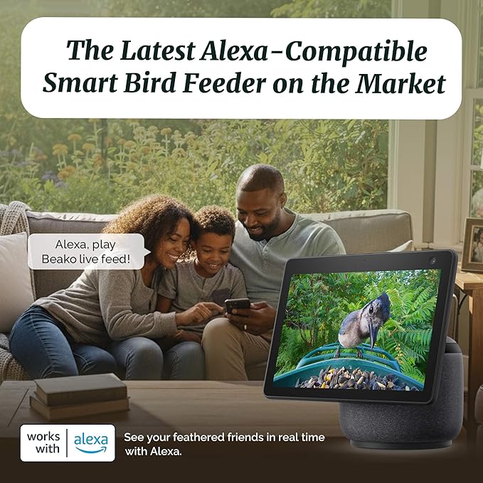 Beako™ Smart Bird Feeder with 4K Camera Lifetime Subscription Included, Solar Powered for Outdoors - Ultra HD Live Stream, AI identifies10,000+ Species, Real-Time Bird Notification, Easy Setup