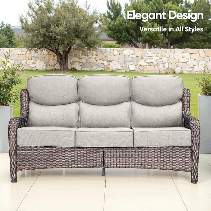 Swivel Patio Chairs sofa Set of 6 - 6" Thick Cushion - Wicker Outdoor Swivel Rocker Patio Chair ,Sofa/Glass coffee table, High Back Comfortable Outdoor Glider Chairs - Brown Wicker | Beige Cushions