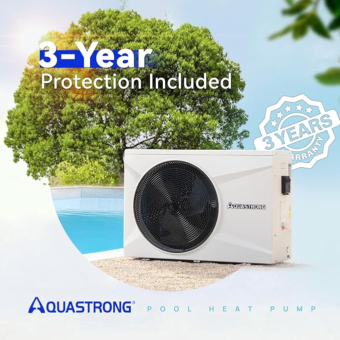Aquastrong Inverter Swimming Pool Heat Pump, 55,000 BTU 16,000 Gallons Electric Pool Heater for Above Ground and Inground Pool, WiFi Capable Timer, Heating and Cooling Pool Heater 220V