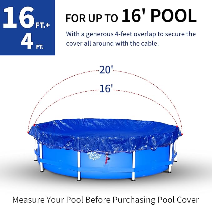 20Ft Pool Covers for (16Ft) Above Ground Pools, Winter Pool Cover,Heavy Duty Above Ground Pool Cover Includes Winch and Cable,UV Protection, Strength&Durability,Blue/Black(Cover Only)