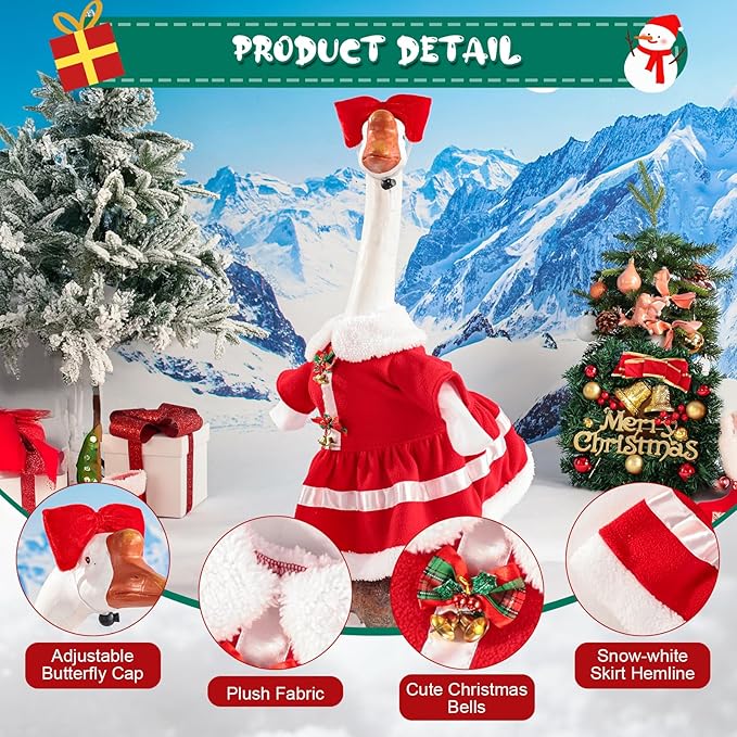 Christmas Mrs. Claus Porch Goose Outfit Dresses Clothes for 23" High Cement or Plastic Porch Goose Costume for Outdoor Patio Garden Statue Xmas Santa Holiday Decor
