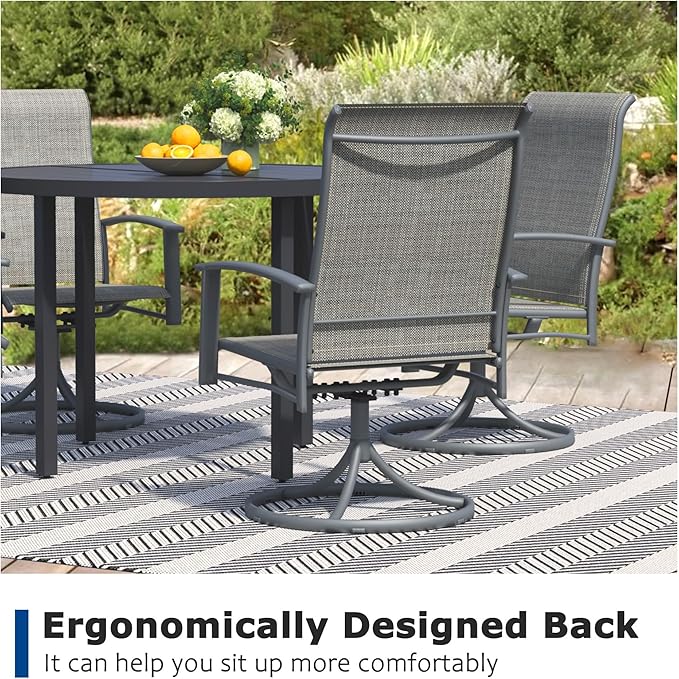 Patio Swivel Chairs Set of 2, Outdoor Swivel Chairs with Armrest, High Back Patio Chair with Metal Frame, All-Weather Outdoor Dining Chair for Deck, Porch and Lawn, Grey