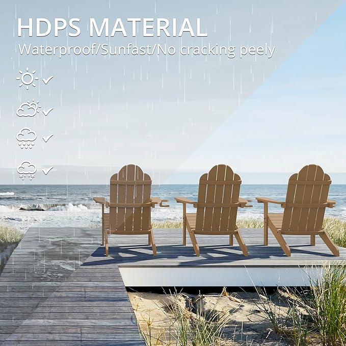 LUE BONA HDPS Adirondack Chairs Set of 8, Fire Pit Outdoor Chair Weather Resistant with Cup Holder, Modern Plastic Chair Plastic for Patio, Deck, Proch, 350LBS, Brown
