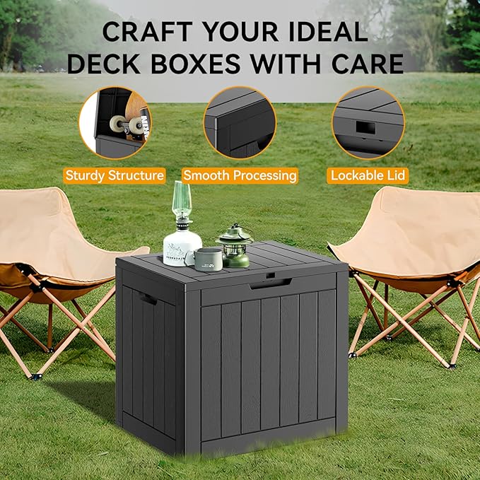 NUNU LAB Outdoor Storage Box, 32 Gallon Deck Box Indoor Outdoor Storage Bin, Waterproof Resin Patio Storage Box for Garden Tools, Package Delivery, Pool Accessories Lockable