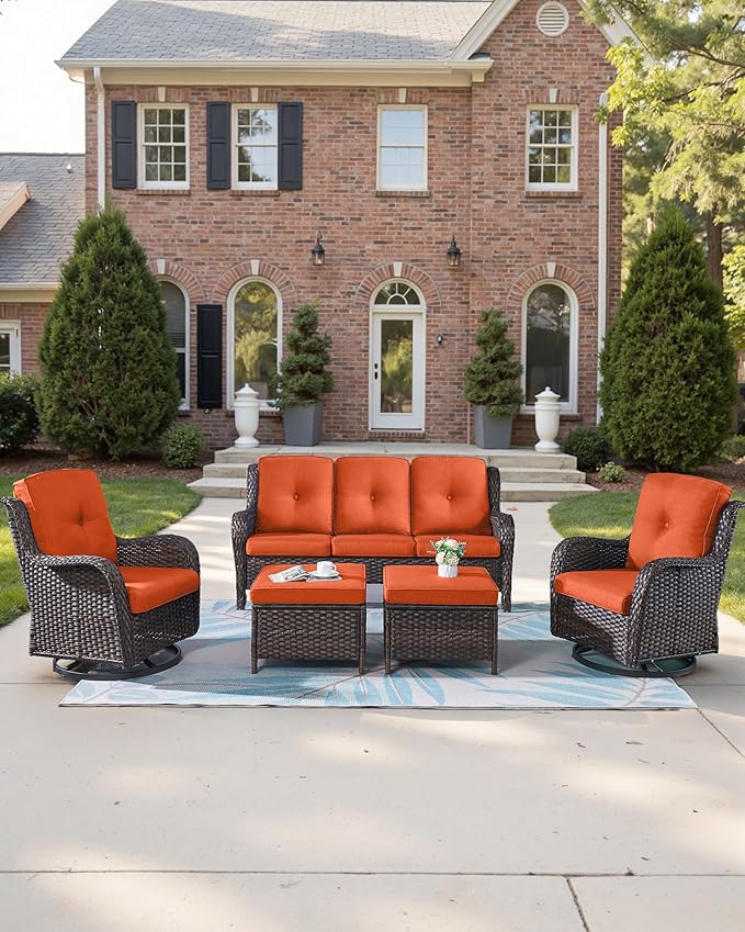 Pop 22x25/22x24 Outdoor Replacement Cushions - 1 Set High Back Deep Seat Patio Furniture Cushion for Rattan Dining Swivel Rocking Chairs Rattan Loveseat Couch Sectional Sofa - Orange/Button