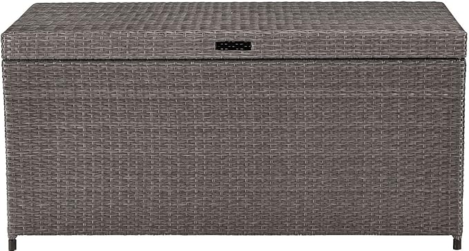 Crosley Furniture Palm Harbor Wicker Outdoor Storage Box for Patio Furniture Cushions and Pool Floats, Gray