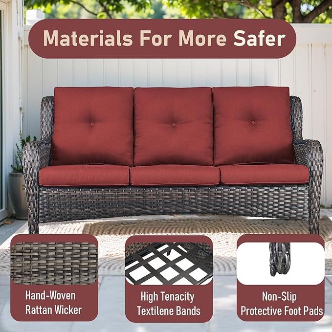 Wicker Outdoor Conversation Se with 50,000 BTU Gas Propane Fire Pit Tablet-7 Pieces Outdoor Wicker High Back Couch Patio Furniture for Deck Poolside Backyard