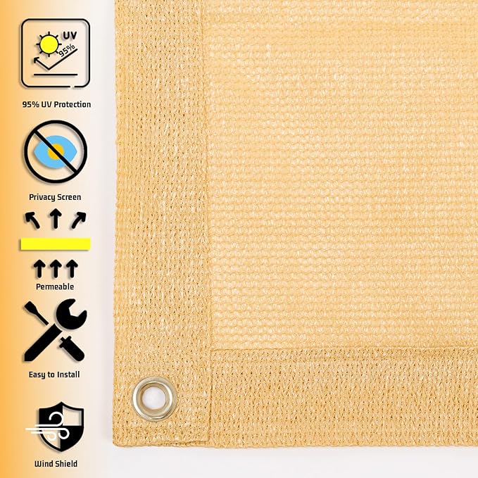 SUNNY GUARD Shade Cloth Custom Size 5x12 FT Sun Shade Screen Fabric Shade Cover Tarp with Grommets for Pergola Backyard Garden, Sand(We Customized)