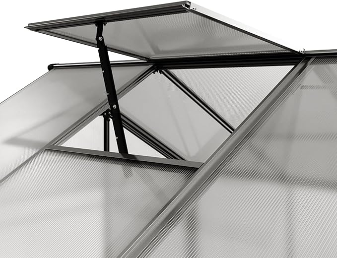 Greenhouse Jasmin 3 Aluminum Frame - 6.3 x 6.3 ft Approx. 6 mm Polycarbonate Panels - Bonus Base Frame and Automatic Vent Opener
